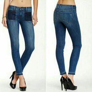 Genetic Bardot Skinny Jeans Womens 30 Blue Patch Pocket Raw Hem Ankle UU08X